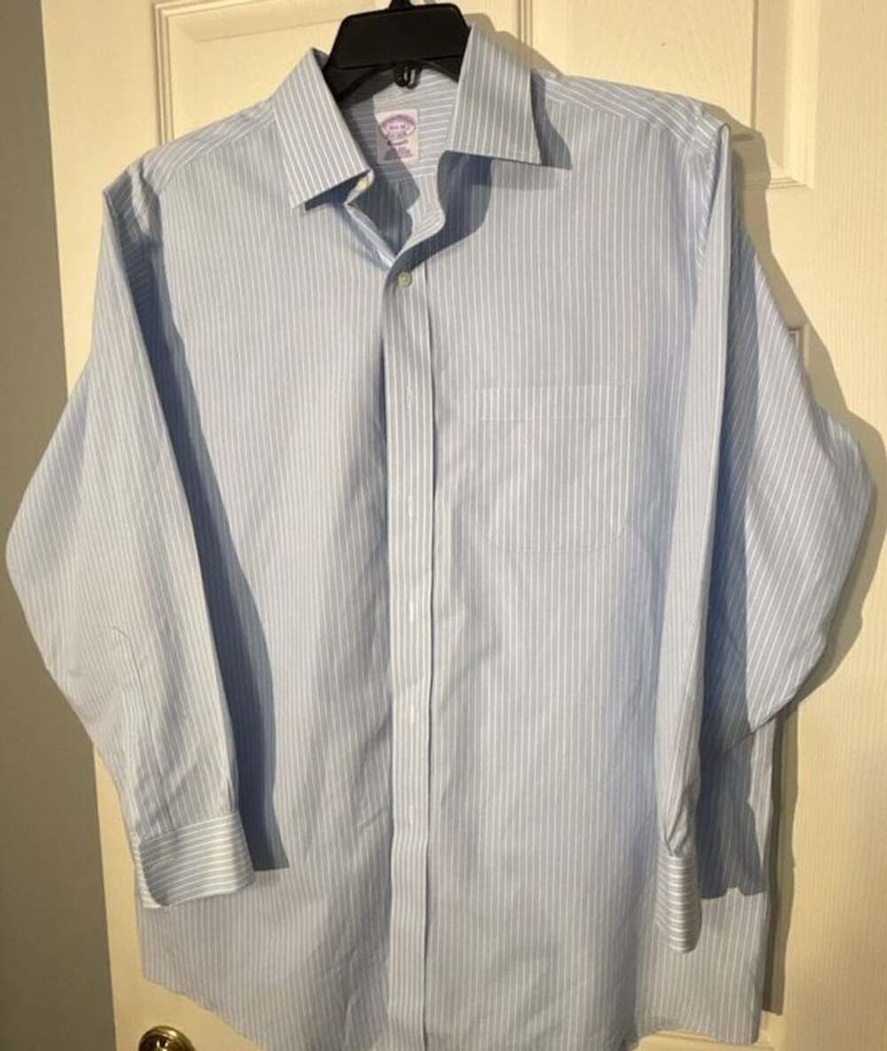 Brooks Brothers Classic Dress Shirt Size 16.5-32 Blue White Stripe Cotton